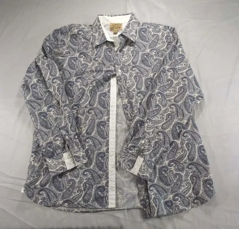 Daniel Cremieux Blue and White Paisley Long Sleeve Button-Down Shirt. XL